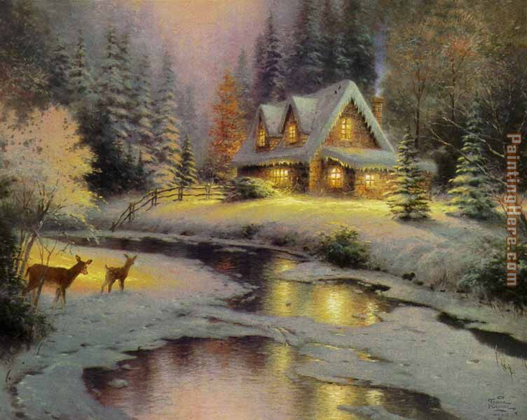 deer creek cottage I painting - Thomas Kinkade deer creek cottage I art painting